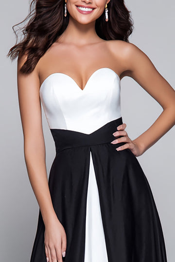 Black and White Sweetheart A Line Long Formal Dress
